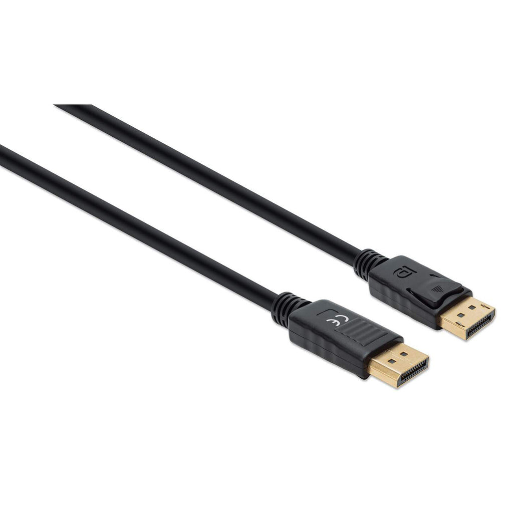 Manhattan DisplayPort 1.4 Cable, 8K@60hz, 3m, PVC Cable, Male to Male, Equivalent to DP14MM3M, With Latches, Fully Shielded, Black, Lifetime Warranty, Polybag