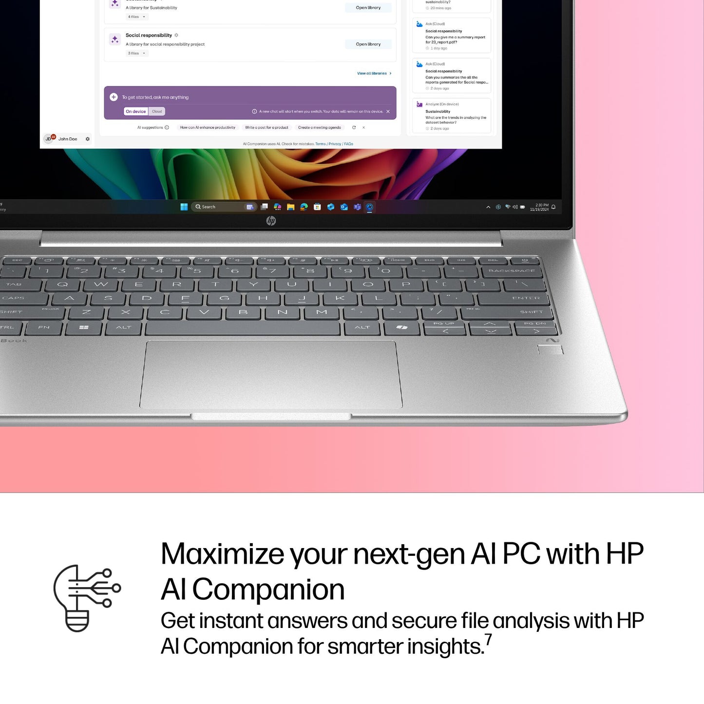 HP ProBook 4 G1q Next Gen AI PC Copilot+ PC Qualcomm Snapdragon X1-26-100 Laptop 35.6 cm (14") WUXGA 16 GB LPDDR5x-SDRAM 512 GB SSD Wi-Fi 6E (802.11ax) Windows 11 Pro Silver
