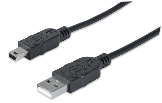 Manhattan USB-A to Mini-USB Cable, 1.8m, USB 2.0, 480 Mbps, Hi-Speed USB, Black, Lifetime Warranty, Equivalent to USB2HABM2M except 20cm shorter