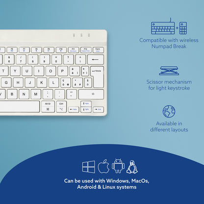 R-Go Tools Ergonomic keyboard R-Go Compact Break, compact keyboard with break software, QWERTY (IT), Bluetooth, white
