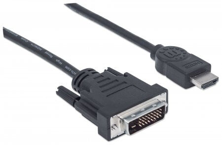 Manhattan HDMI to DVI-D 24+1 Cable, 2m, Black, Lifetime Warranty, Equivalent to HDDVIMM2M