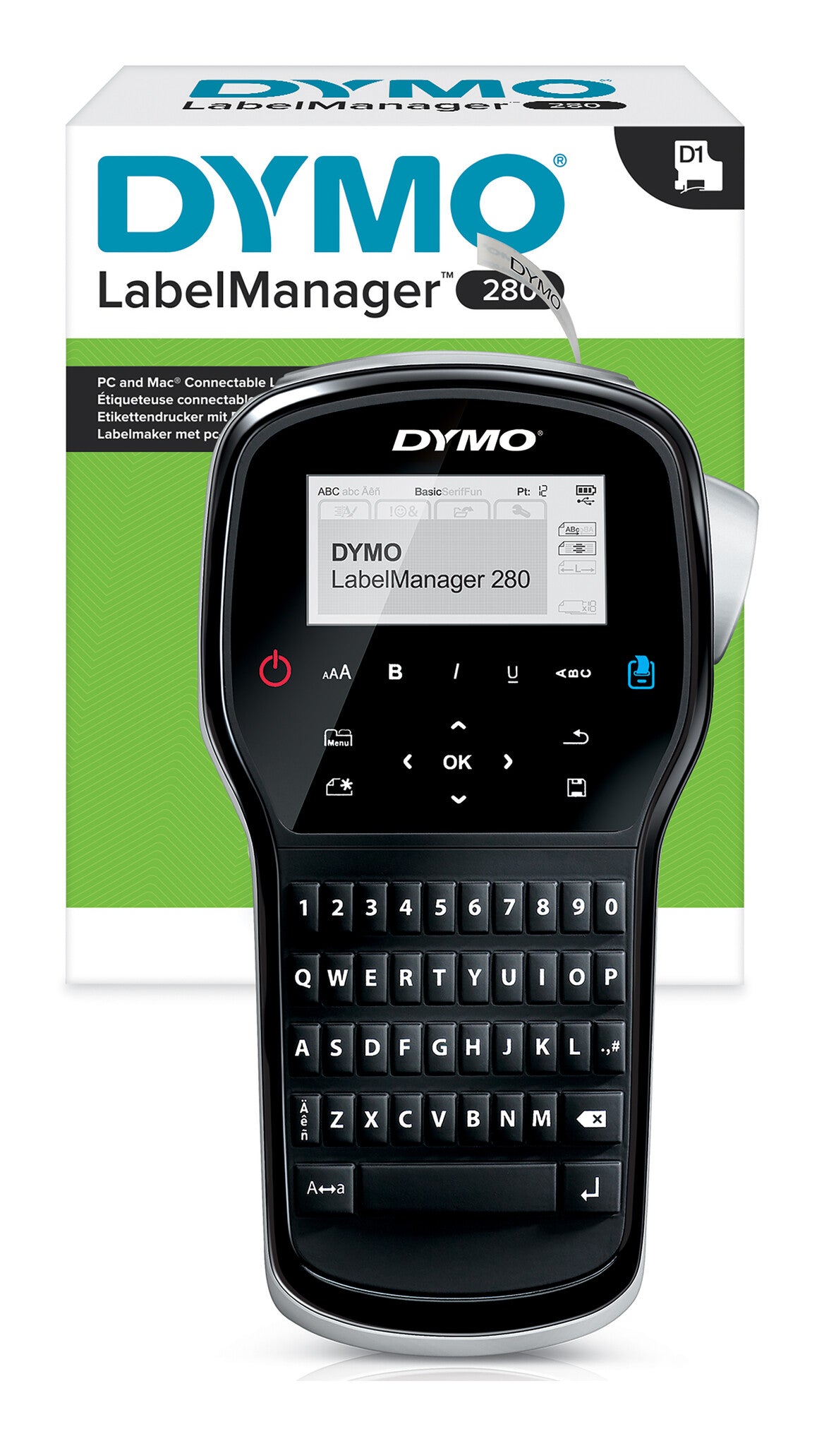 DYMO LabelManager 280 Label Maker | Rechargeable Handheld Label Printer with QWERTY Keyboard | Includes Black & White D1 Label Tape (12mm) | For Home & Office