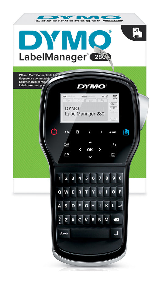 DYMO LabelManager 280 Label Maker | Rechargeable Handheld Label Printer with QWERTY Keyboard | Includes Black & White D1 Label Tape (12mm) | For Home & Office