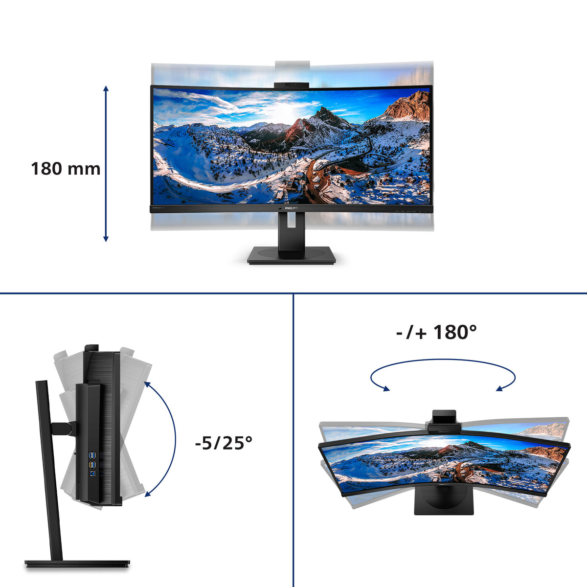 Philips P Line 346P1CRH/00 computer monitor 86.4 cm (34") 3440 x 1440 pixels UltraWide Quad HD LED Black
