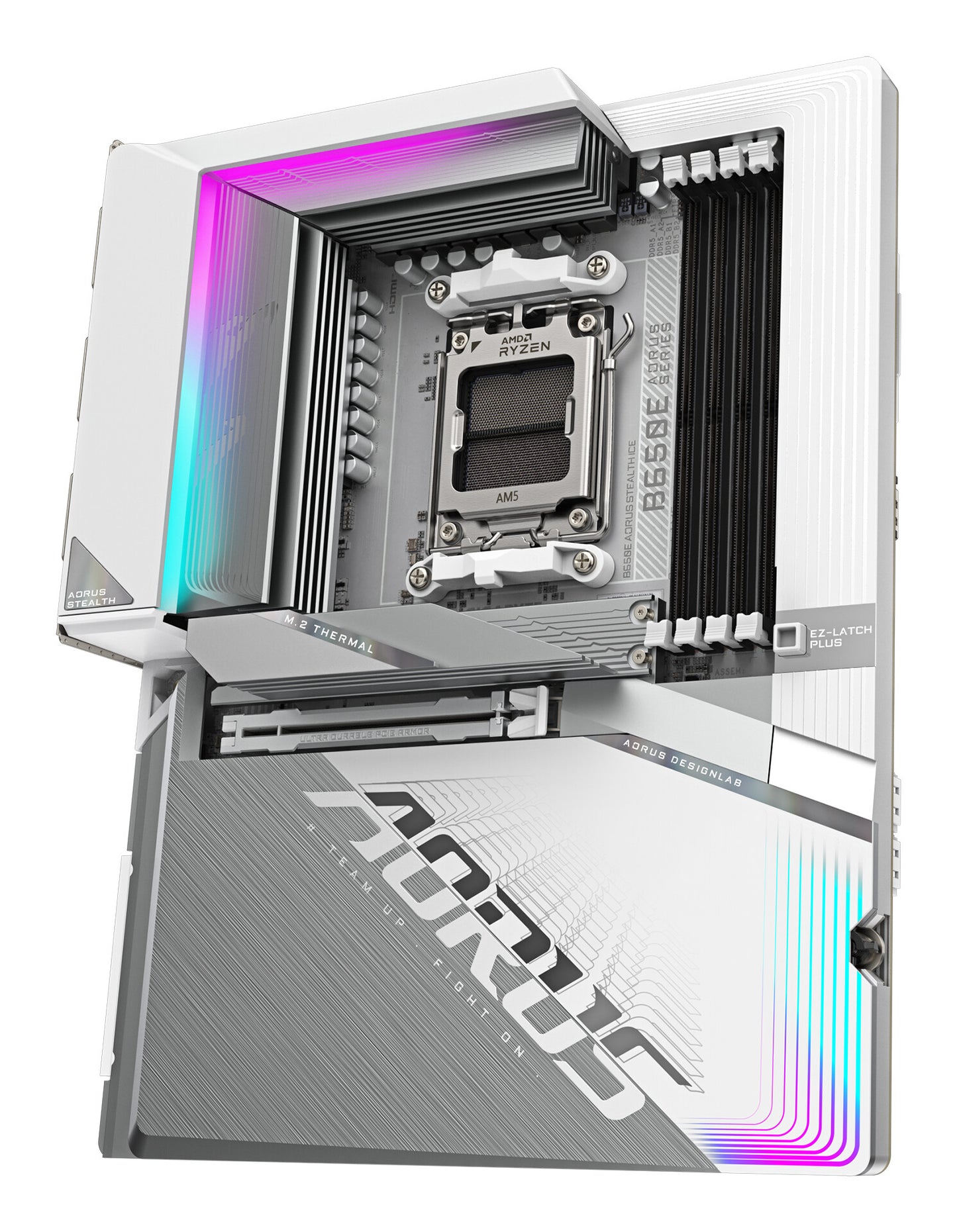 GIGABYTE B650E AORUS STEALTH ICE Motherboard - AMD Ryzen 9000 Series CPUs, 12+2+2 Phases VRM, up to 8000MHz DDR5 (OC), 1xPCIe 5.0 + 2xPCIe 4.0 M.2, 2.5GbE LAN, WIFI 7, USB 3.2 Gen 2x2