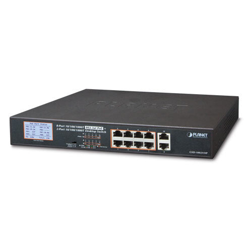 PLANET GSD-1002VHP network switch Unmanaged Gigabit Ethernet (10/100/1000) Power over Ethernet (PoE) 1U Black