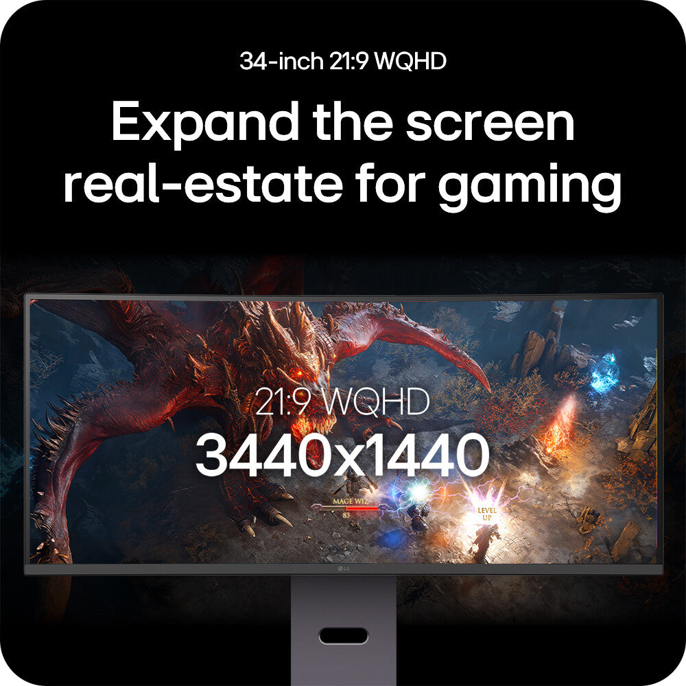 LG UltraGear™ G6 34G600A-B - 34-inch 160Hz WQHD Curved Gaming Monitor | 34-inch WQHD display / AMD FreeSync™ Premium