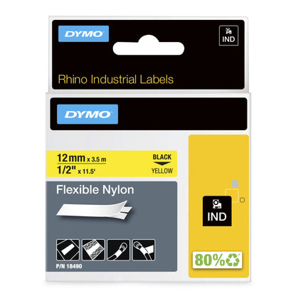 DYMO Rhino Industrial Flexible Nylon Labels | 12 mm x 3.5 m | Black Print on Yellow | Self-Adhesive | for Rhino & LabelManager Label Makers