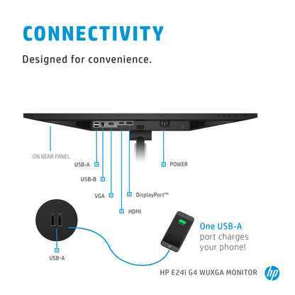 HP E-Series E24i G4 computer monitor 61 cm (24") 1920 x 1200 pixels WUXGA Black, Silver