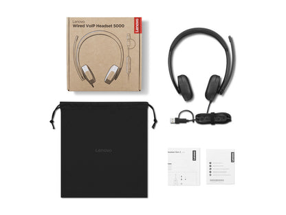 Lenovo VoIP Headset 5000 Wired Head-band Office/Call center USB Type-C Black
