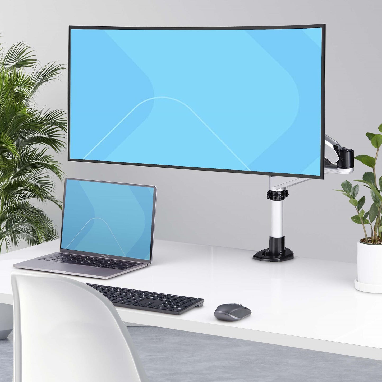 StarTech.com Desk Mount Monitor Arm For 27in 16:9 or 30in 21:9 Ultrawide Screens, VESA 75x75/100x100, Tool-Less Mechanical Spring Arm, C-Clamp/Grommet, TAA