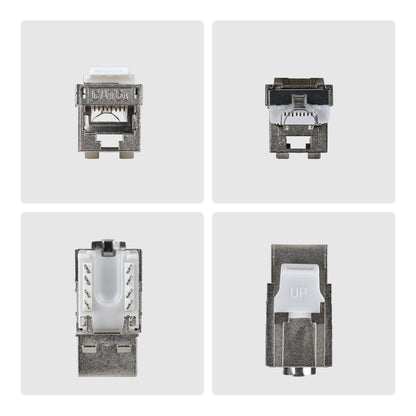StarTech.com Shielded Cat6a Keystone Jack, 10-Pack RJ45 Ethernet Keystone Jacks, STP Cat6a Wall Jack, 90-Degree Toolless