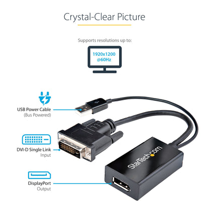 StarTech.com DVI to DisplayPort Adapter - USB Power - 1920 x 1200 - DVI to DisplayPort Converter - Video Adapter - DVI-D to DP