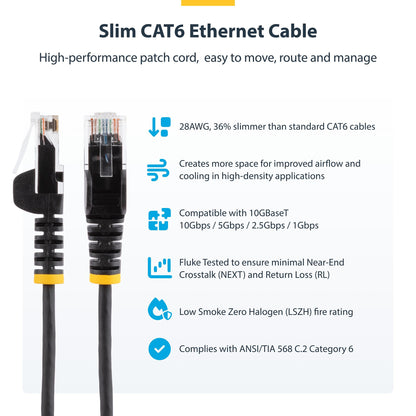 StarTech.com 25cm White Slim CAT6 Ethernet Cable, Snagless, 100W PoE, UTP, LSZH, 28AWG Pure Bare Copper Wire, Slim RJ45 Network Patch Cord w/Strain Reliefs, Individually Tested