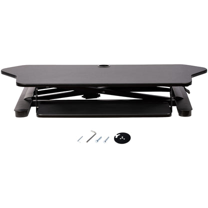 StarTech.com Corner Sit Stand Desk Converter with Keyboard Tray - Large Surface (35" x 21") - Height Adjustable Ergonomic Desktop/Tabletop Standing Workstation - Supports Dual Monitors - TAA