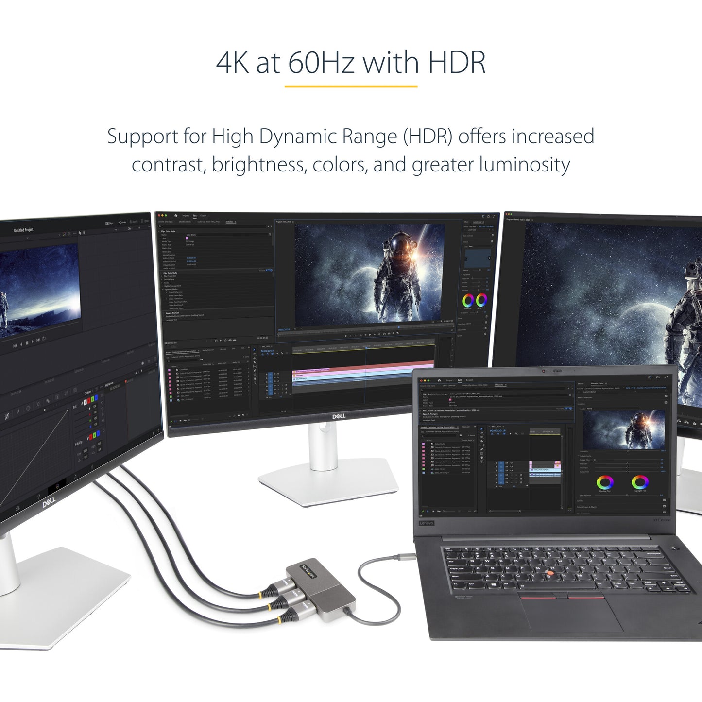 StarTech.com 3-Port USB-C Multi-Monitor Adapter, USB Type-C to 3x HDMI MST Hub, Triple 4K 60Hz HDMI Laptop Display Extender / Splitter, HDR, Extra-Long Built-In Cable - Windows Only