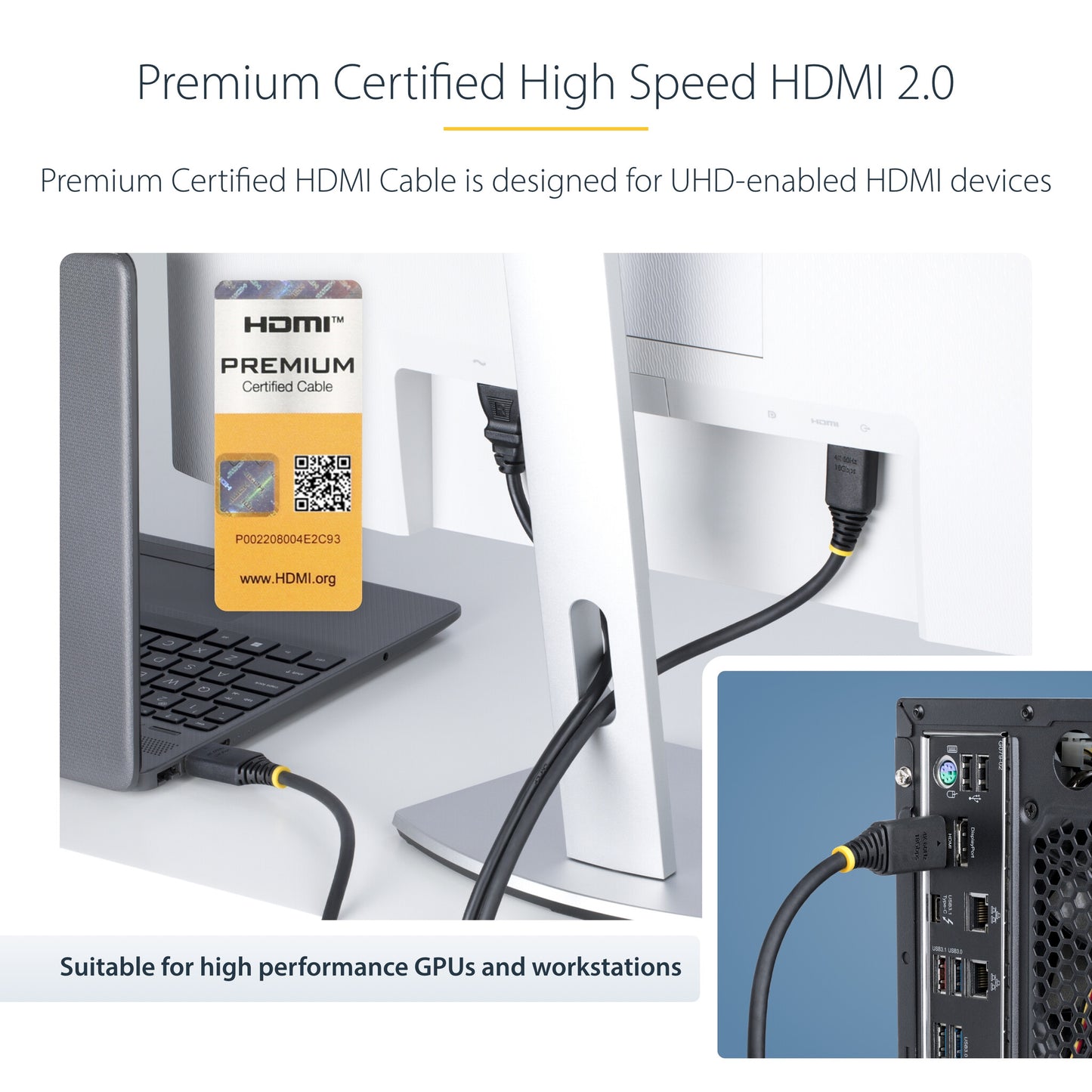 StarTech.com 3m (10ft) Premium Certified High Speed HDMI Cable, 4K 60Hz/1440p 144Hz, HDR10/HDCP 2.2/ARC, 18Gbps, UHD HDMI 2.0 Cord for TV/Monitor/Display, TPE Jacket