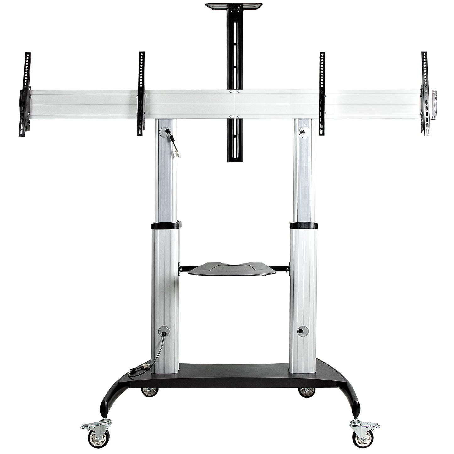 StarTech.com Dual TV Cart for 37-60in VESA TVs up to 110lb/50kg each - Height Adjustable TV Mount, Mobile Display Cart w/ Equipment Shelves - Rolling TV Cart on Wheels - Rolling TV Stand