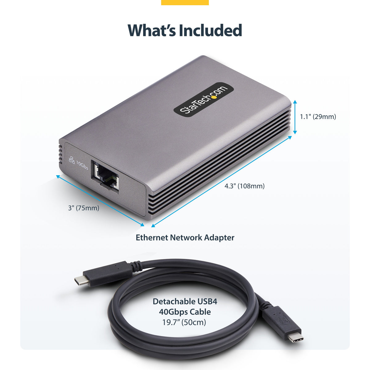 StarTech.com USB4 to Ethernet Adapter, 10GbE, Multi-Gigabit, Thunderbolt Compatible, 10GBASE-T/5G/2.5G NIC, 10G Ethernet Adapter, 0.5m USB4 Cable, Win/Mac, TAA
