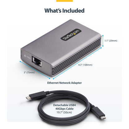 StarTech.com USB4 to Ethernet Adapter, 10GbE, Multi-Gigabit, Thunderbolt Compatible, 10GBASE-T/5G/2.5G NIC, 10G Ethernet Adapter, 0.5m USB4 Cable, Win/Mac, TAA