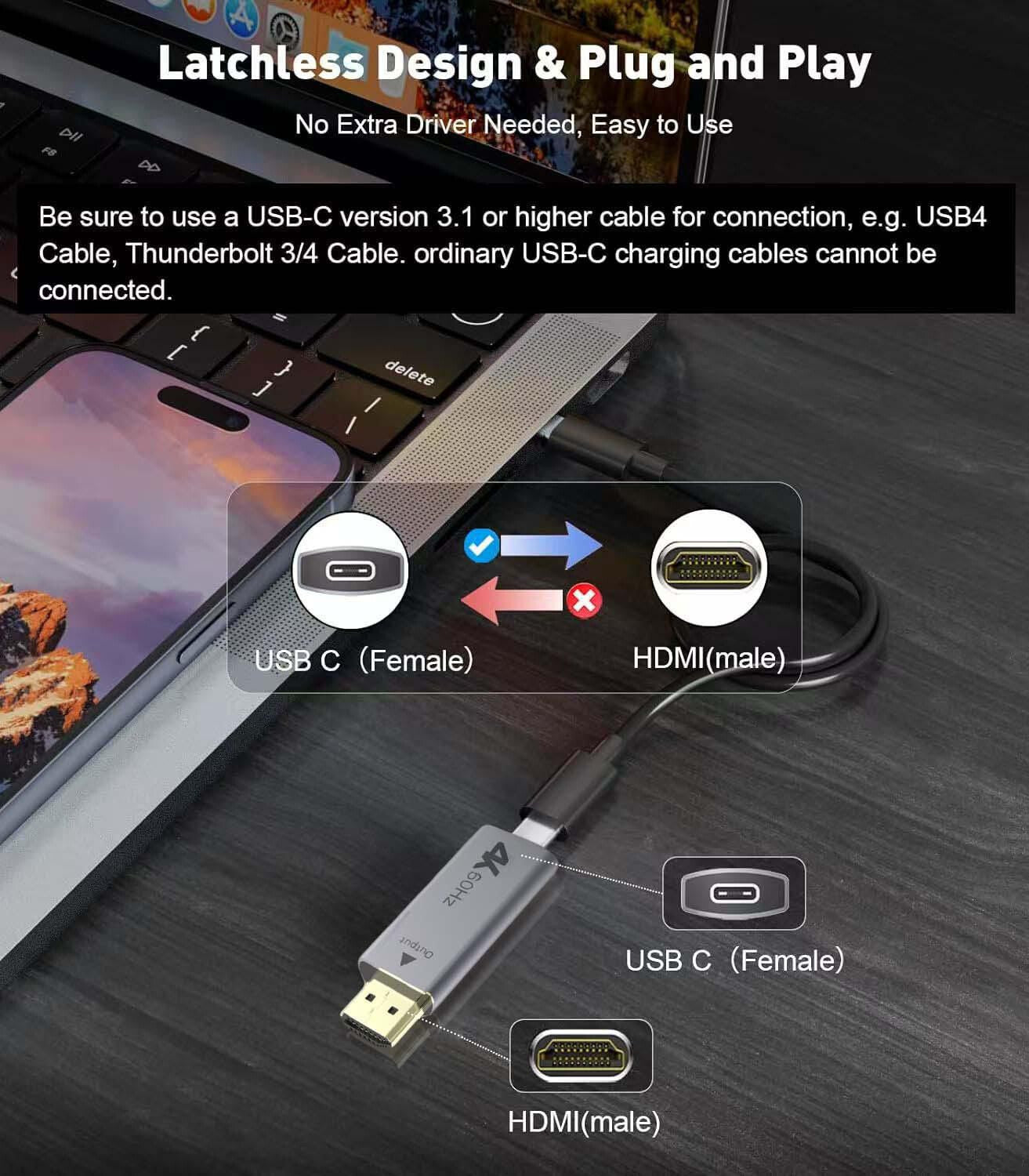 Microconnect HDMIUSB3.2A video cable adapter HDMI Type A (Standard) Black, Silver