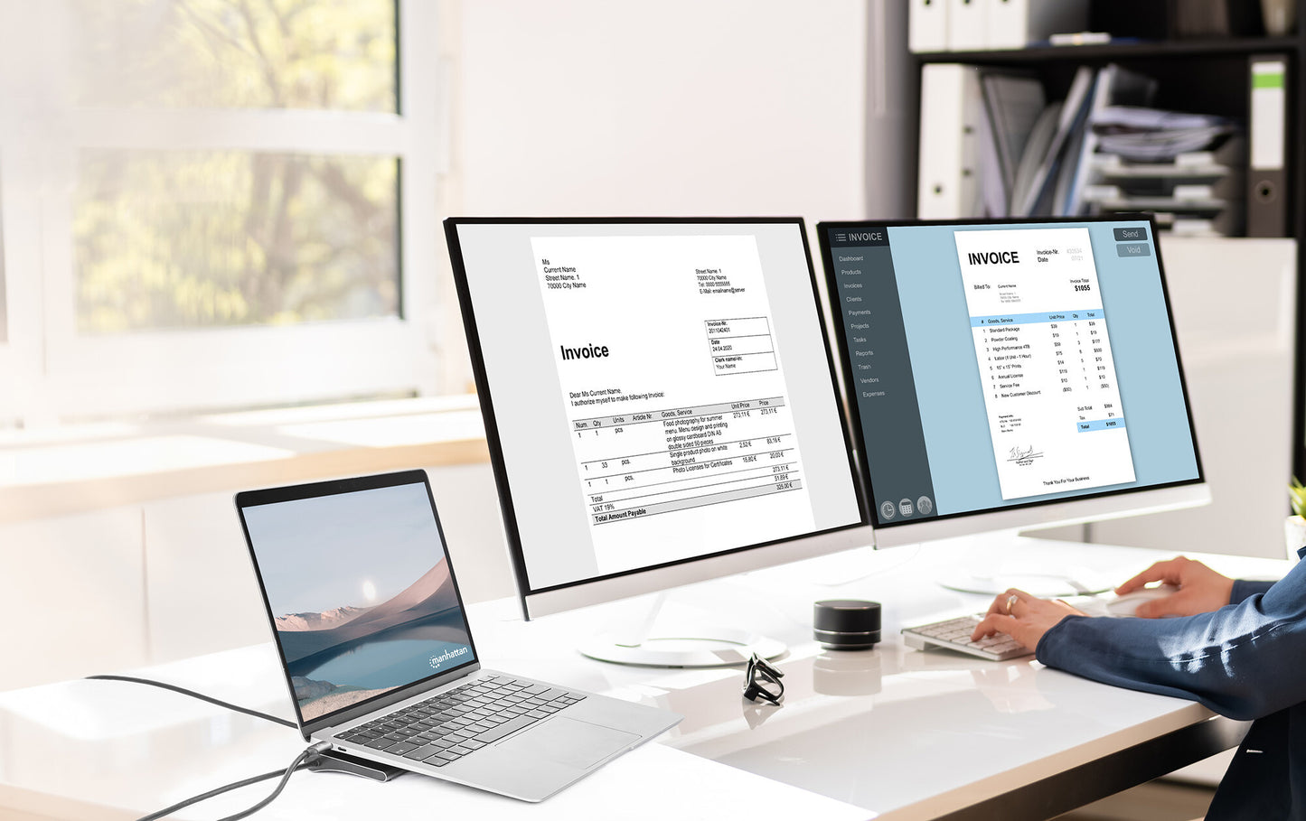 Manhattan USB-C Dock/Hub with Card Reader, Ports (x10): Audio 3.5mm, DisplayPort, Ethernet, HDMI (x2),USB-A (x3) and USB-C (x2),with PD 100W- requires external USB-C charger (not included). USB powered (no external power supply required) when PD is not in