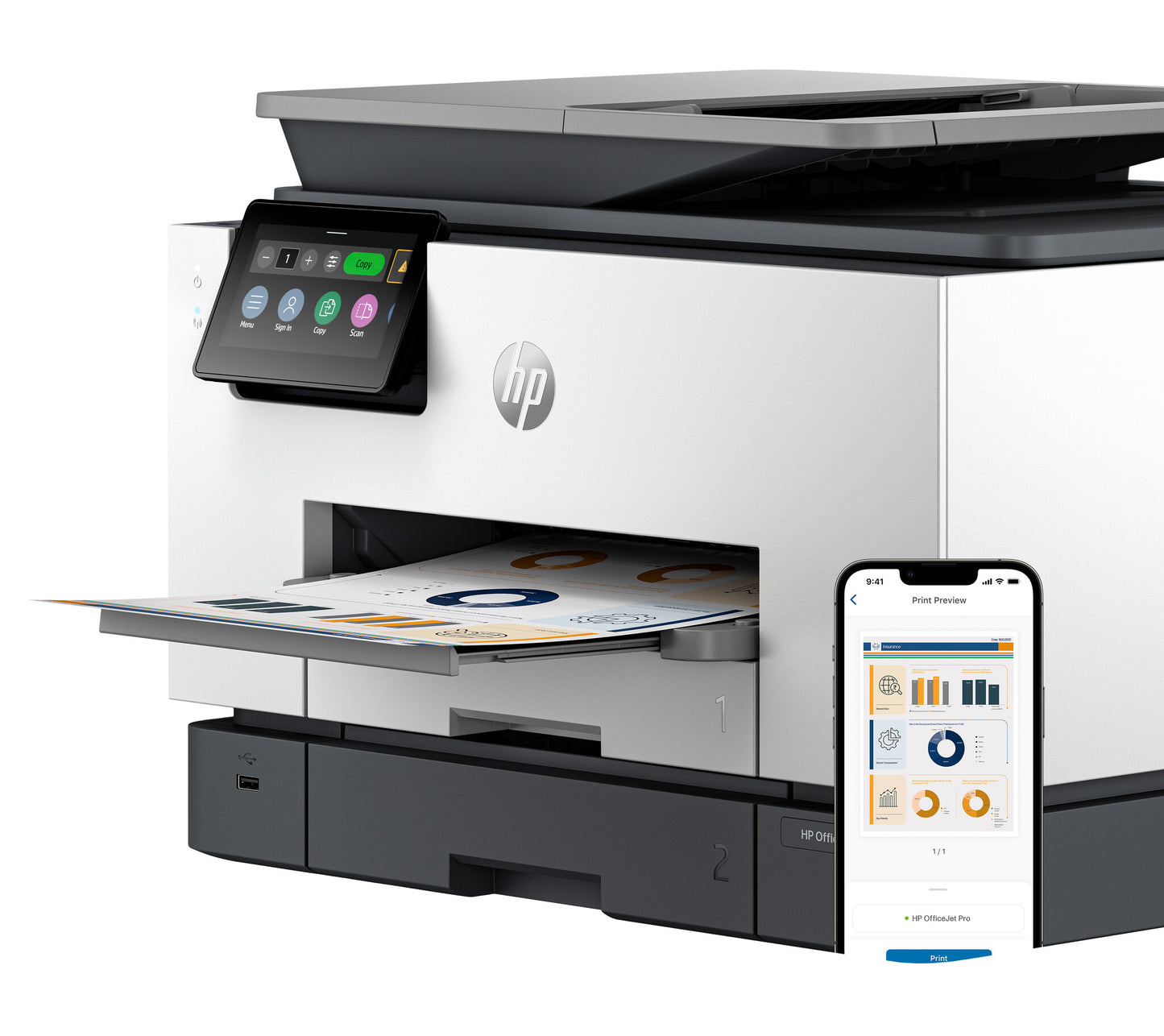 HP OfficeJet Pro 9130b Wireless All-in-One Color Printer, Two-sided printing; Copier, Scanner