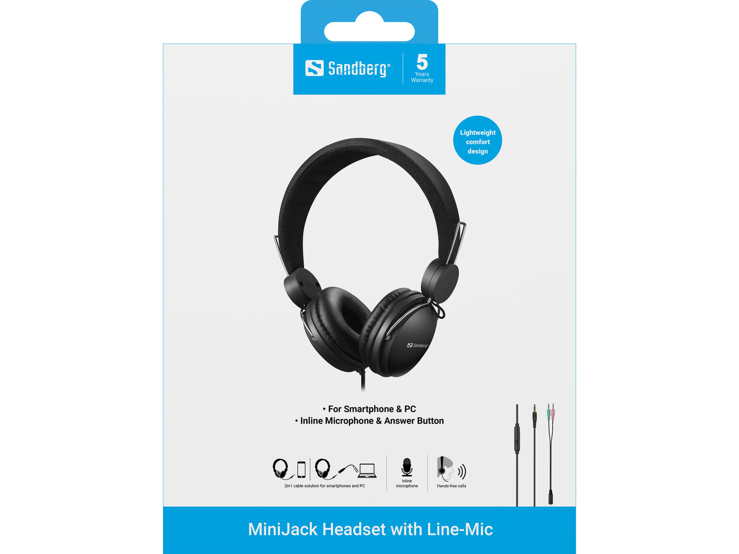 Sandberg MiniJack Headset with Line-Mic