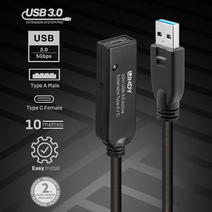 Lindy 10m USB 3.0 Active Extension Type A to C