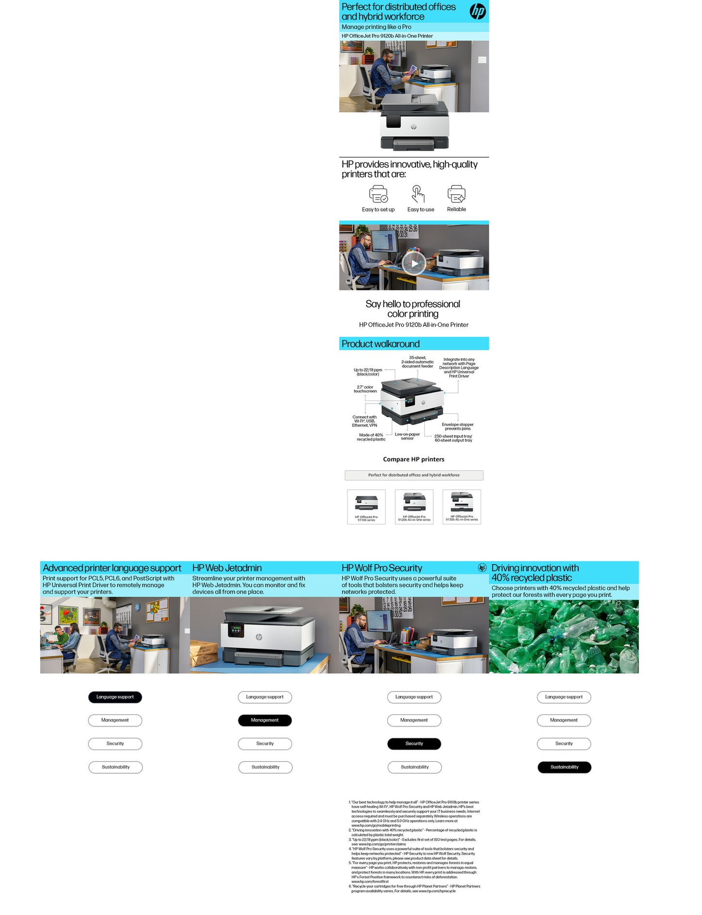 HP OfficeJet Pro 9120b Wireless All-in-One Color Printer, Two-sided printing; Copier, Scanner