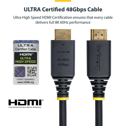 StarTech.com 5m (16ft) Certified Ultra High Speed HDMI Cable, 8K 60Hz/4K 120Hz, HDMI 2.1 Cable with HDR10+ / eARC, 48Gbps, 8K HDMI Cord for Monitor/TV/Display, Flexible TPE Jacket