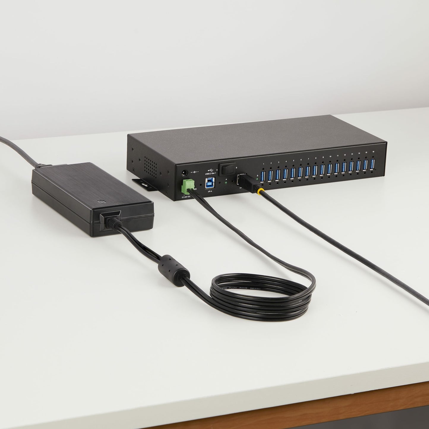 StarTech.com 16-Port Industrial USB 5Gbps Hub with Power Adapter, Metal Enclosure, Mountable, ESD Protection, Terminal Block Power, USB Charging, Dual-Host Switch - TAA