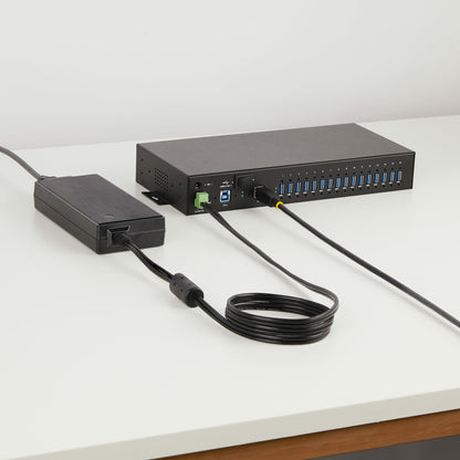 StarTech.com 16-Port Industrial USB 5Gbps Hub with Power Adapter, Metal Enclosure, Mountable, ESD Protection, Terminal Block Power, USB Charging, Dual-Host Switch - TAA