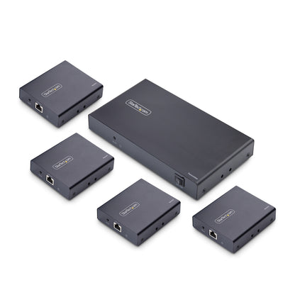 StarTech.com 4-Port HDMI Extender and Splitter Over CAT6, 4K 60Hz, Up to 230ft (70m), 1x4 HDMI over Ethernet Distribution Kit with IR and Power Over Cable