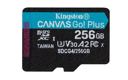 Kingston Technology 256GB microSDXC Canvas Go Plus Gen 4 200R A2 U3 Single Pack w/o ADP memory card, Class 10