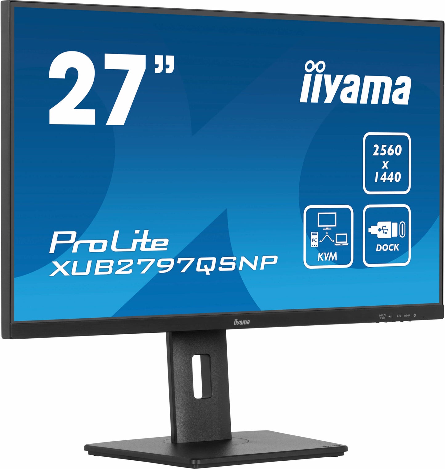 iiyama ProLite 27’’ QHD IPS technology panel with RJ45 (LAN), KVM Switch and USB-C Dock with 96W power delivery