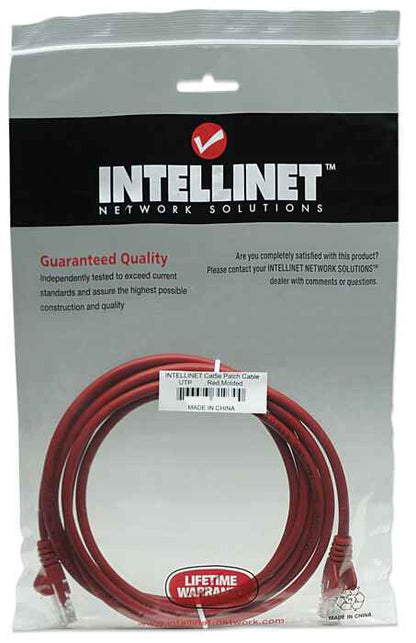 Intellinet Network Patch Cable, Cat5e, 1m, Red, CCA, U/UTP, PVC, RJ45, Gold Plated Contacts, Snagless, Booted, Lifetime Warranty