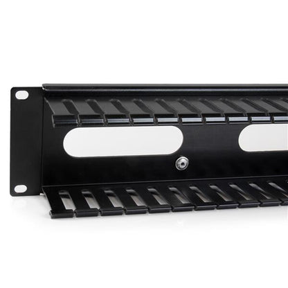 StarTech.com Horizontal 2U Server Rack Cable Management Finger Duct w/ Cover - 19" Network Rack Wire Duct Raceway Panel - Slotted Wire Duct