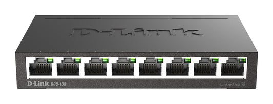 D-Link DGS-108 network switch, Unmanaged, 8-port, black