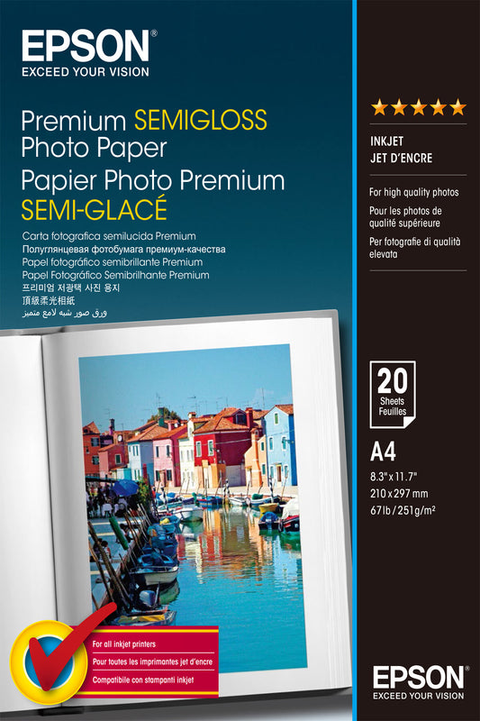 Epson A4 Premium Semigloss Photo Paper 251gsm, 20 sheets