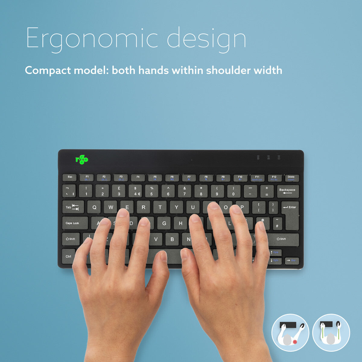 R-Go Tools Ergonomic keyboard R-Go Compact Break, compact keyboard with break software, QWERTY (UK), Bluetooth, black