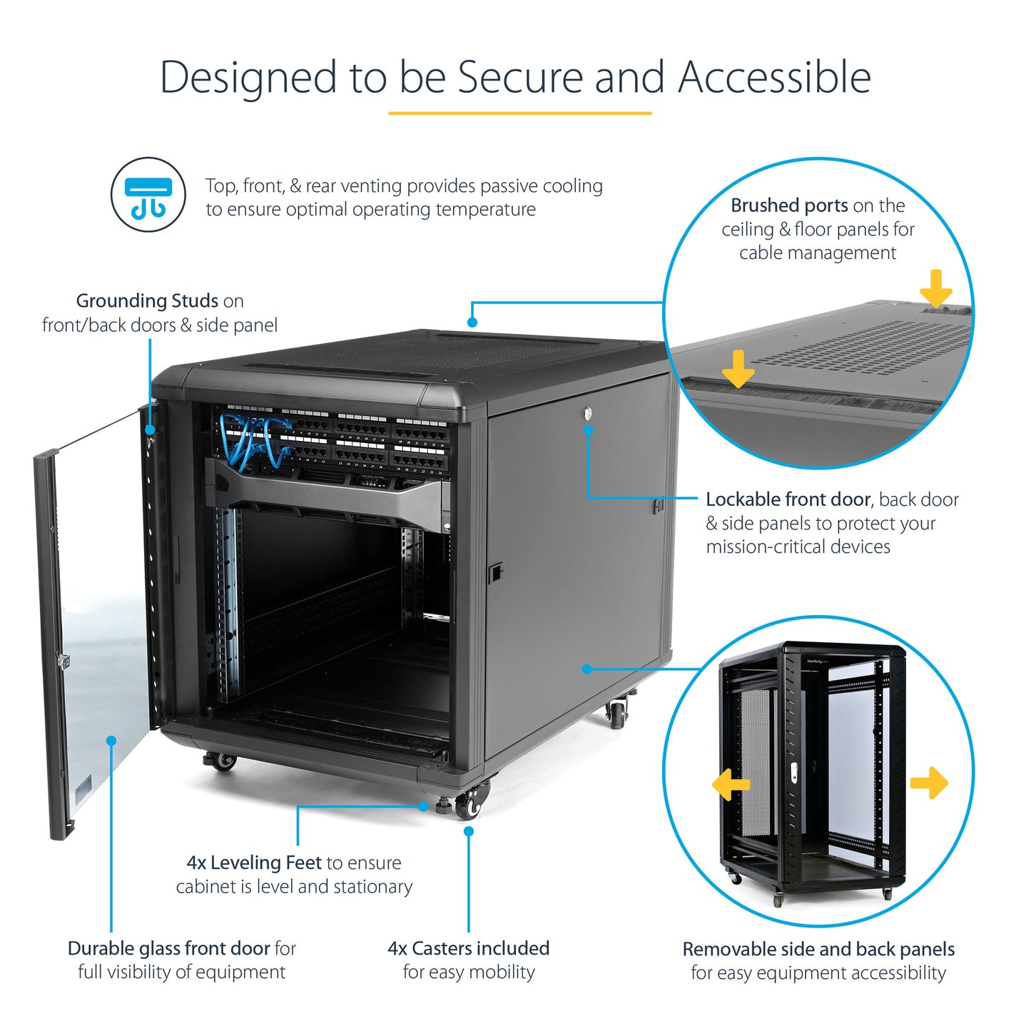 StarTech.com 4-Post 12U Server Rack Cabinet, Lockable 19" Data Rack Cabinet for Computer / AV / IT Equipment, Office / Home Network Rack with Casters & Adjustable Mounting Rails