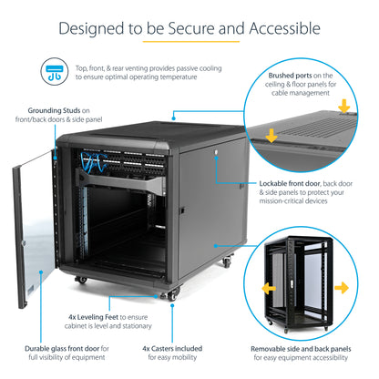 StarTech.com 4-Post 12U Server Rack Cabinet, Lockable 19" Data Rack Cabinet for Computer / AV / IT Equipment, Office / Home Network Rack with Casters & Adjustable Mounting Rails