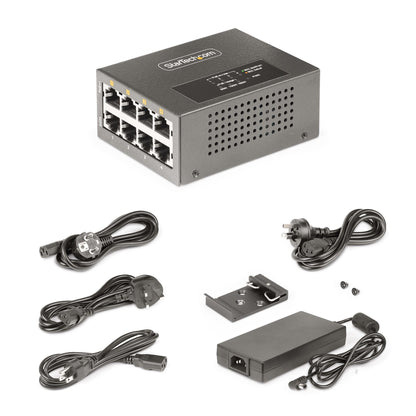 StarTech.com 4-Port Multi-Gigabit PoE++ Injector, 5/2.5/1G Ethernet (NBASE-T), PoE/PoE+/PoE++ (802.3af/802.3at/802.3bt), 160Watts Power Budget, Wall/DIN Rail Mountable, Unmanaged - TAA
