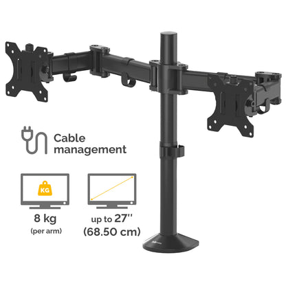 Fellowes Reflex Dual Monitor Arm - Dual Monitor Mount for 8KG 27 Inch Screens - Adjustable Monitor Desk Mount - Tilt 45° Pan 180° Rotation 360°, VESA 75 x 75/100 x 100 - Black