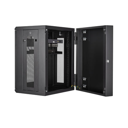 StarTech.com 4-Post 15U Wall Mount Network Cabinet with 1U Shelf, 19" Hinged Wall-Mounted Server Rack for Data / AV / Electronics / Computer Equipment, Flexible Vented Rack Enclosure