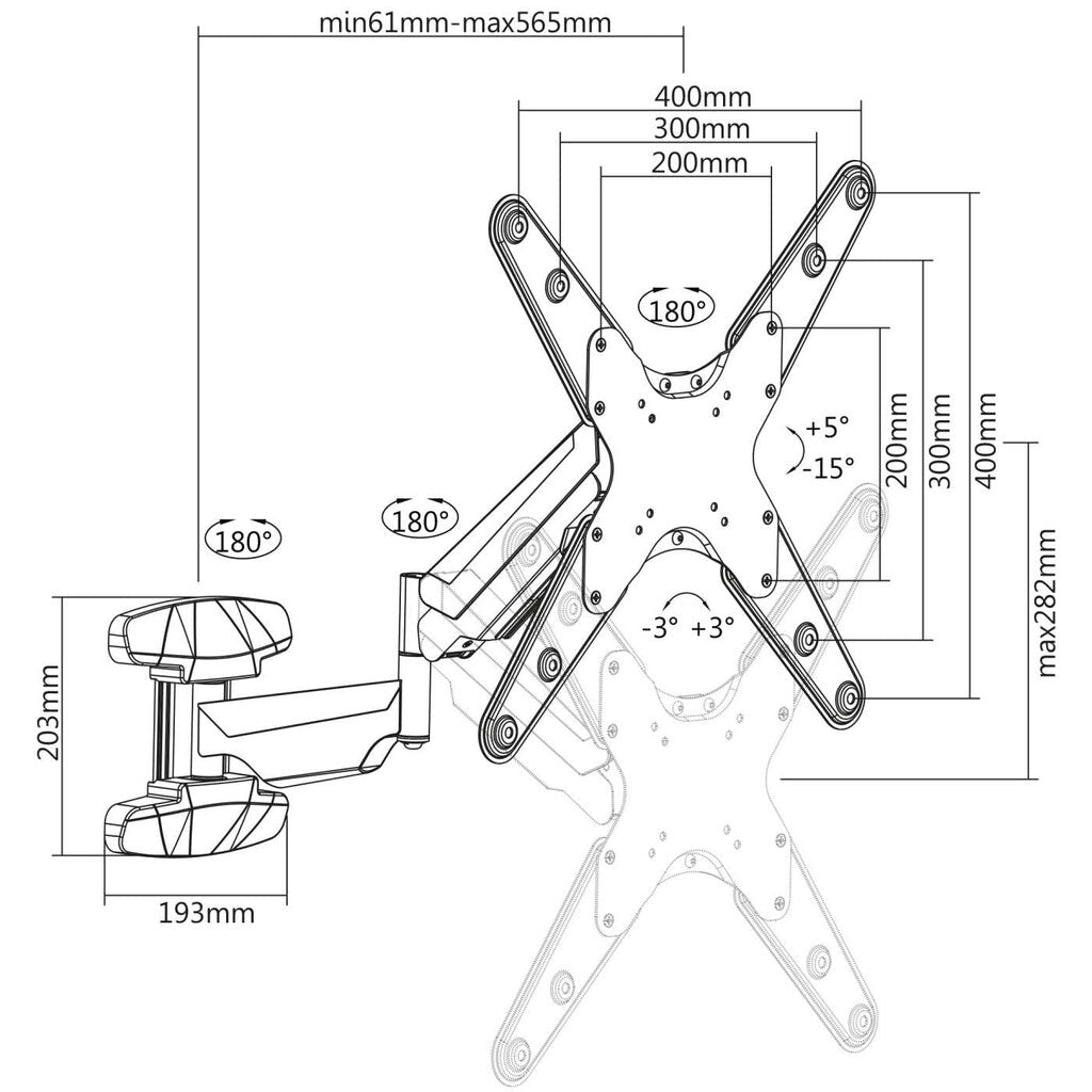 Manhattan TV & Monitor Mount (Clearance Pricing), Wall, Spring Arm, 1 screen, Screen Sizes: 21-55", Black, VESA 75x75 to 400x400mm, Max 30kg, LFD, Height Adjustable Swivel Arm, Lifetime Warranty