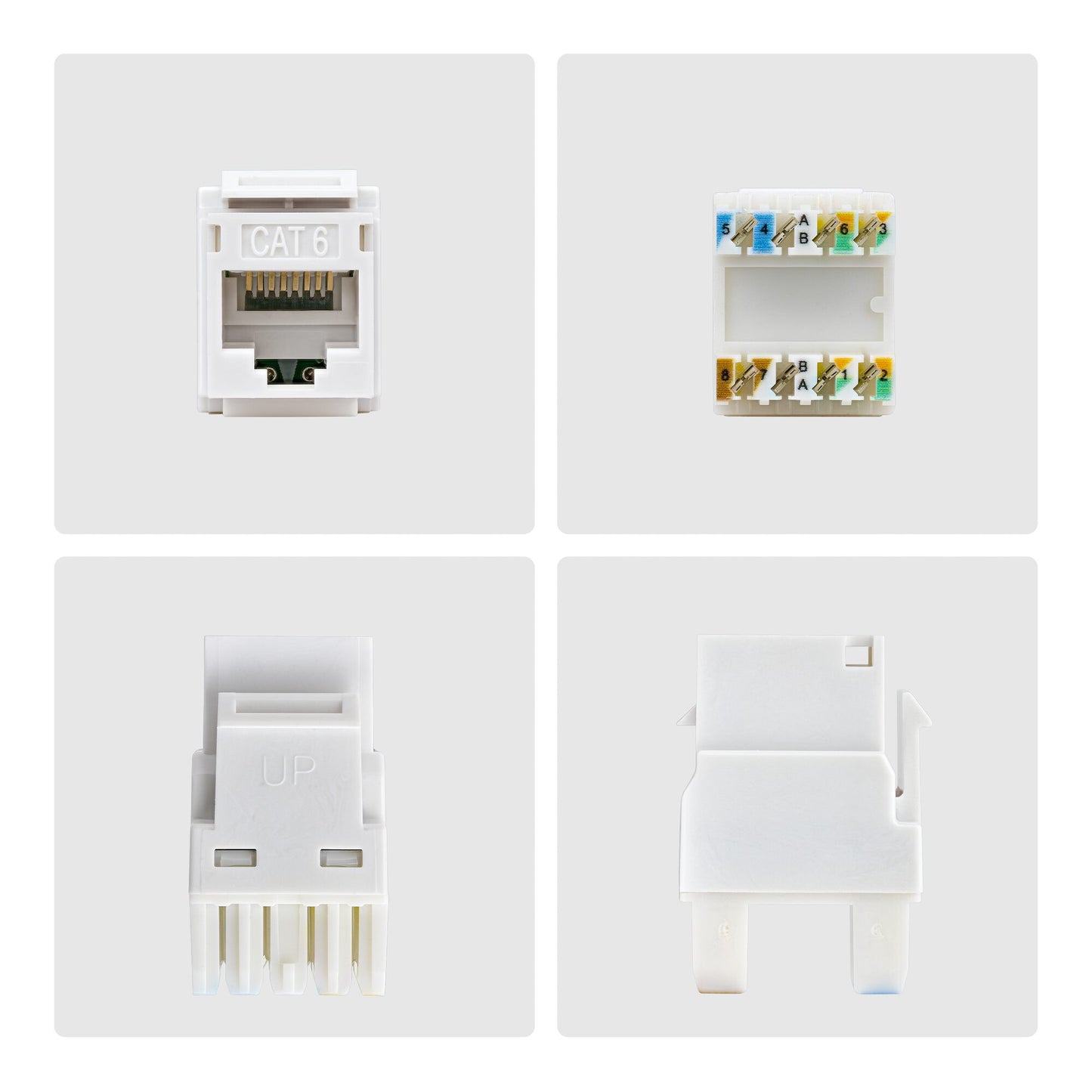 StarTech.com Cat6 Keystone Jack, 24-Pack RJ45 Ethernet Keystone Jacks, UTP Cat6 Wall Jack, 180-Degree 110 Punch Down, White