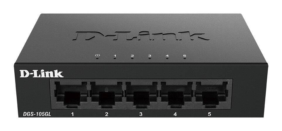 D-Link DGS-105GL 5-Port Gigabit Ethernet Switch, Fanless, Low Profile, Metal Housing, Plug-and-Play, 802.3az EEE black