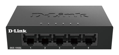 D-Link DGS-105GL 5-Port Gigabit Ethernet Switch, Fanless, Low Profile, Metal Housing, Plug-and-Play, 802.3az EEE black